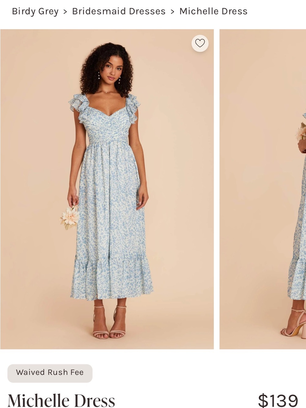 Birdy Grey Light Blue Floral Ruffle-Sleeve Maxi Dress